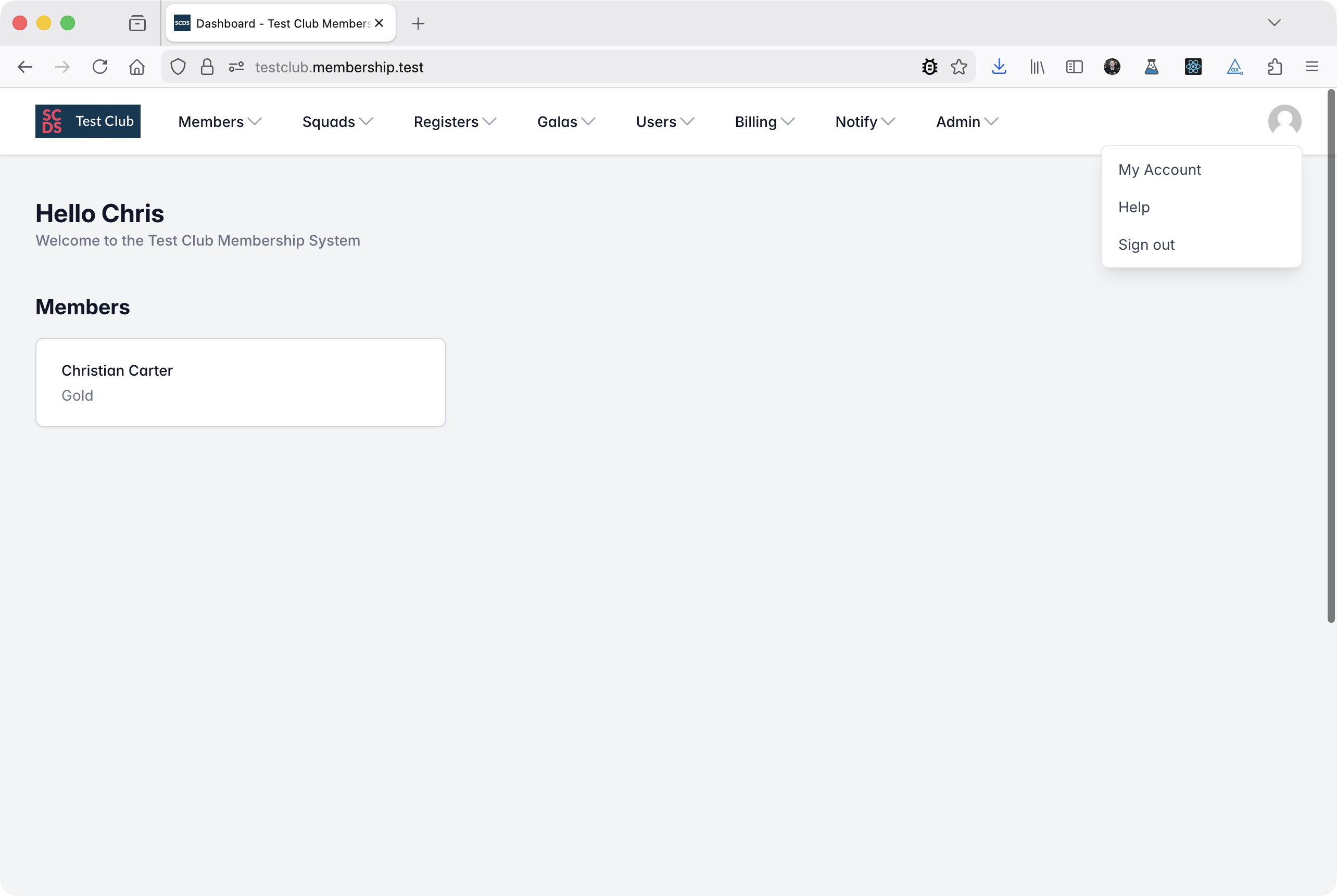 Screenshot of main page and menu