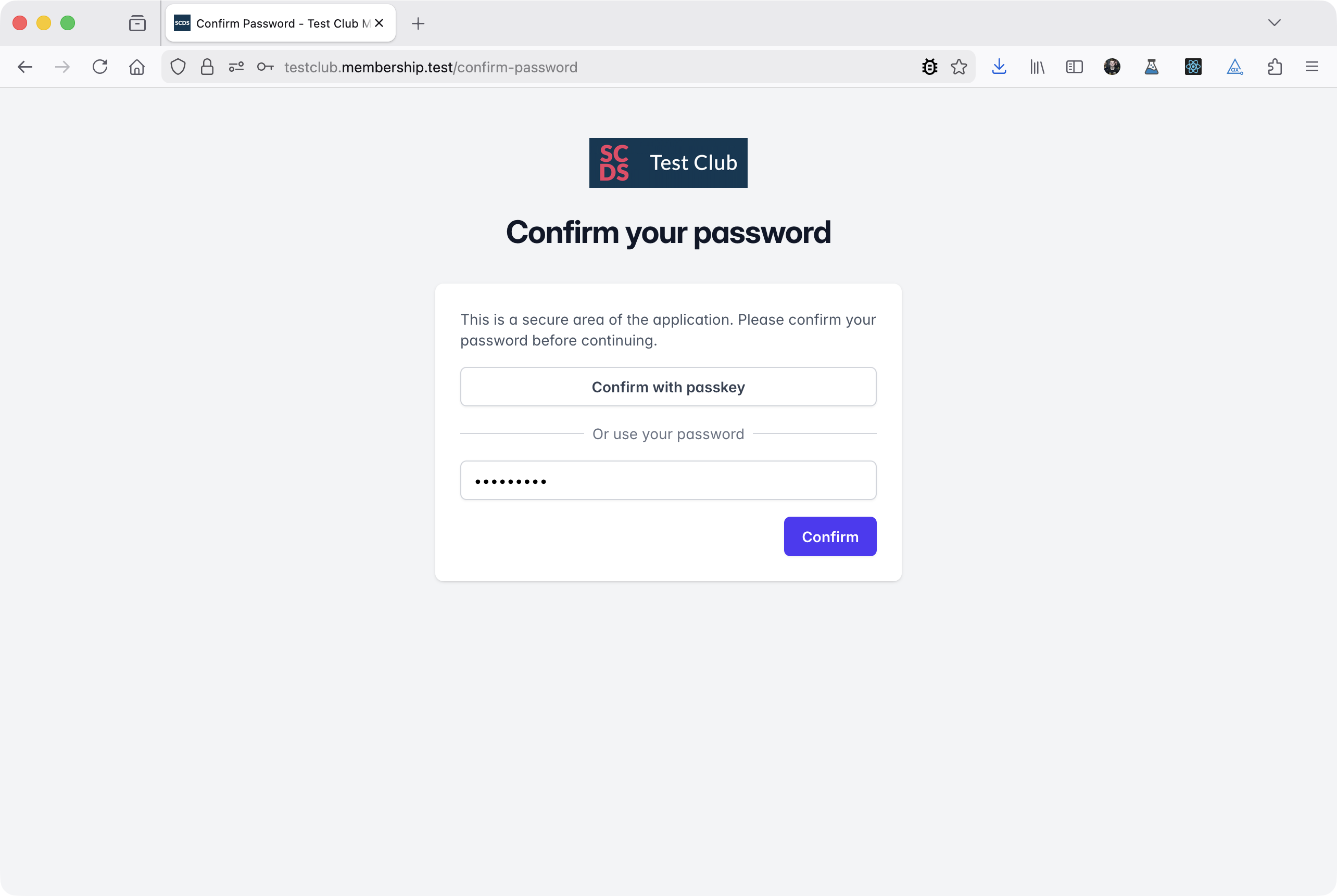 Confirm identity page