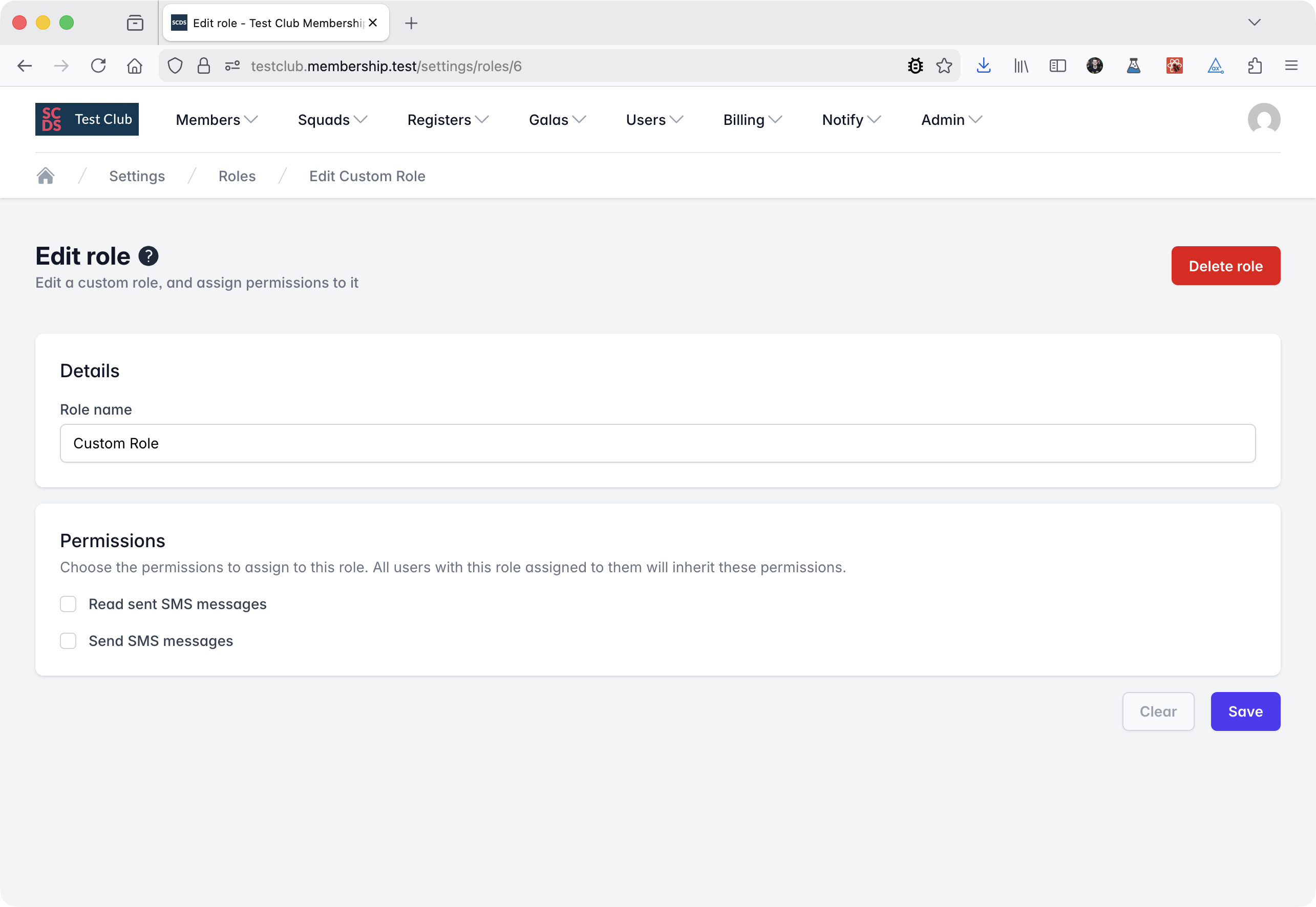 Edit role page screenshot Screenshot of the edit role page