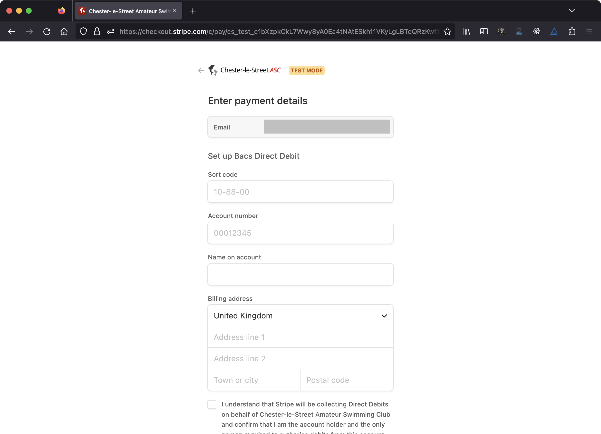 The form for setting up a new Direct Debit Instruction