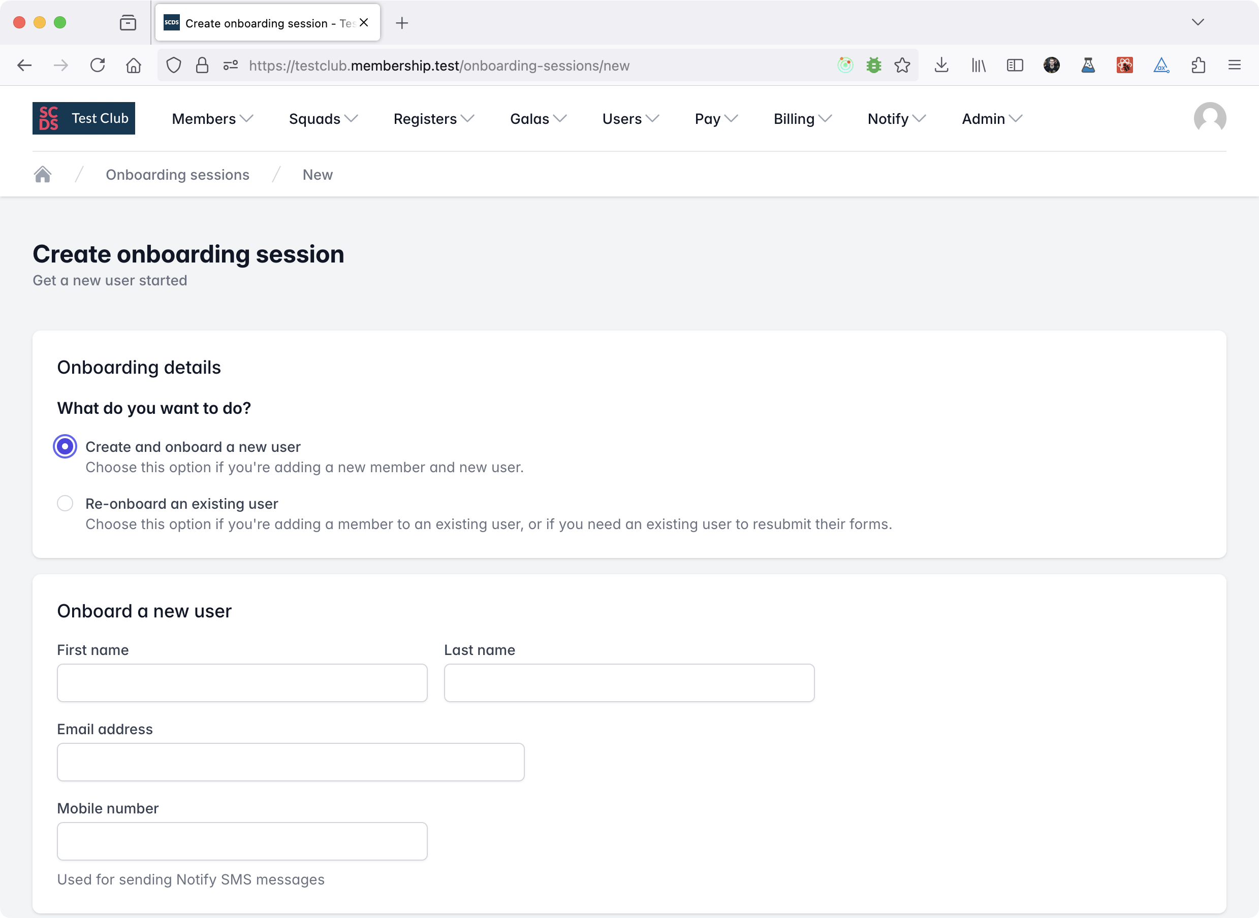 Screenshot of onboarding start page